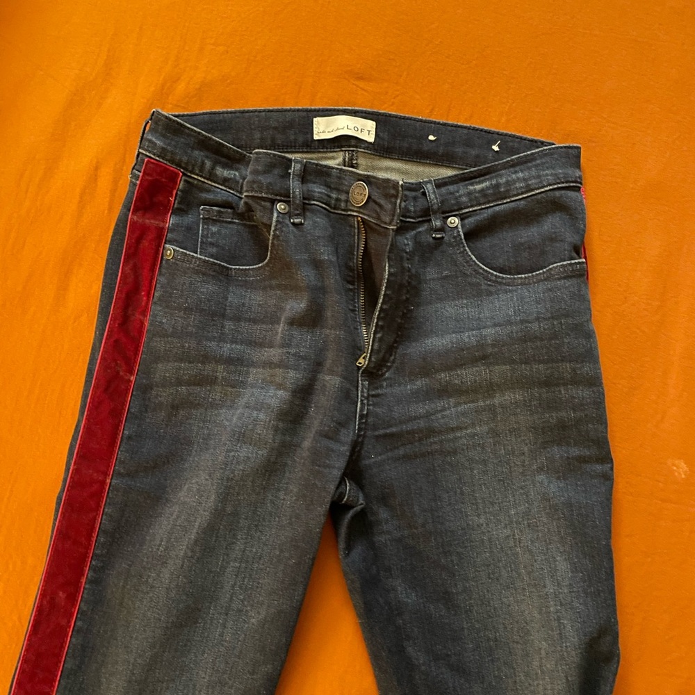 LOFT Blue Jeans with Red Stripe